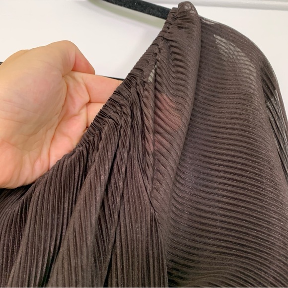 Michael Kors Dress Brown Slinky Flowy Maxi Sheer Sleeve Accordion Pleated Medium - Picture 6 of 11